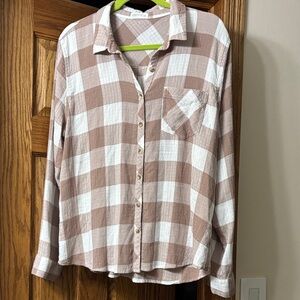 Maurices Brown and White Plaid Button Down Shirt